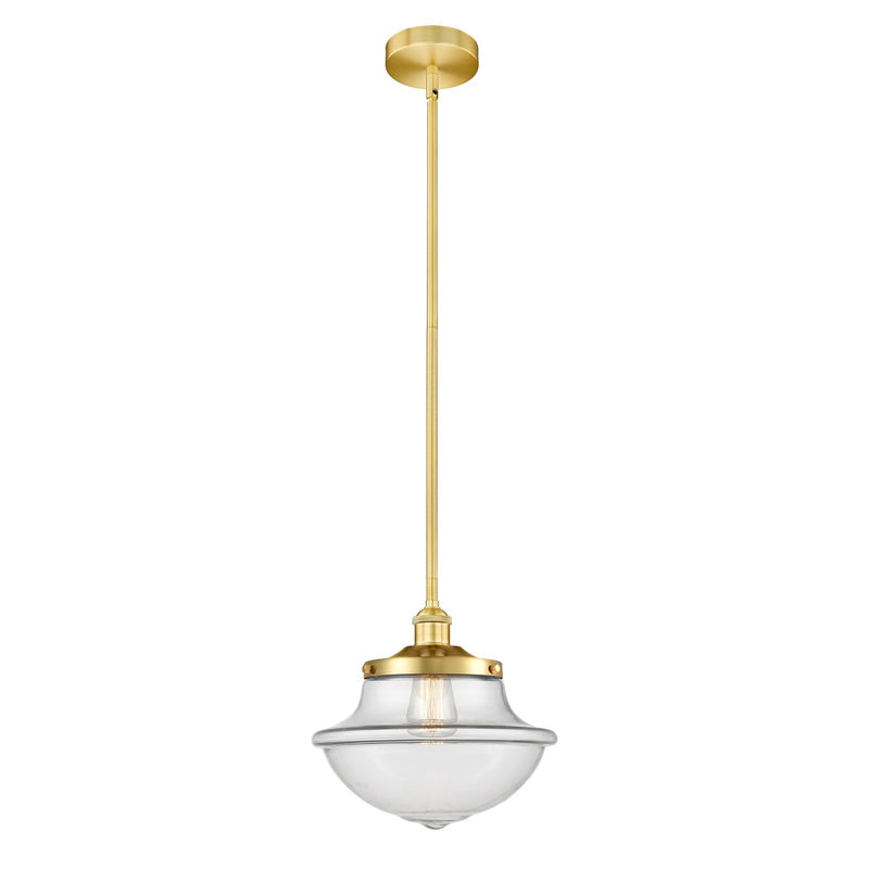 Innovations Oxford 12in 1-Light Mini Pendant | Industrial Satin Gold Steel and Clear Glass | Kitchen Island & Dining Room | 11.75 x | Model 616-1S-SG-G542
