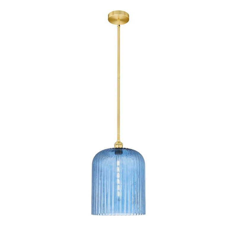 Innovations Bridal Veil 5in 1-Light Mini Pendant | Art Nouveau Satin Gold Steel and Princess Blue Ribbed Glass | Kitchen | Model 616-1S-SG-G559-12BL