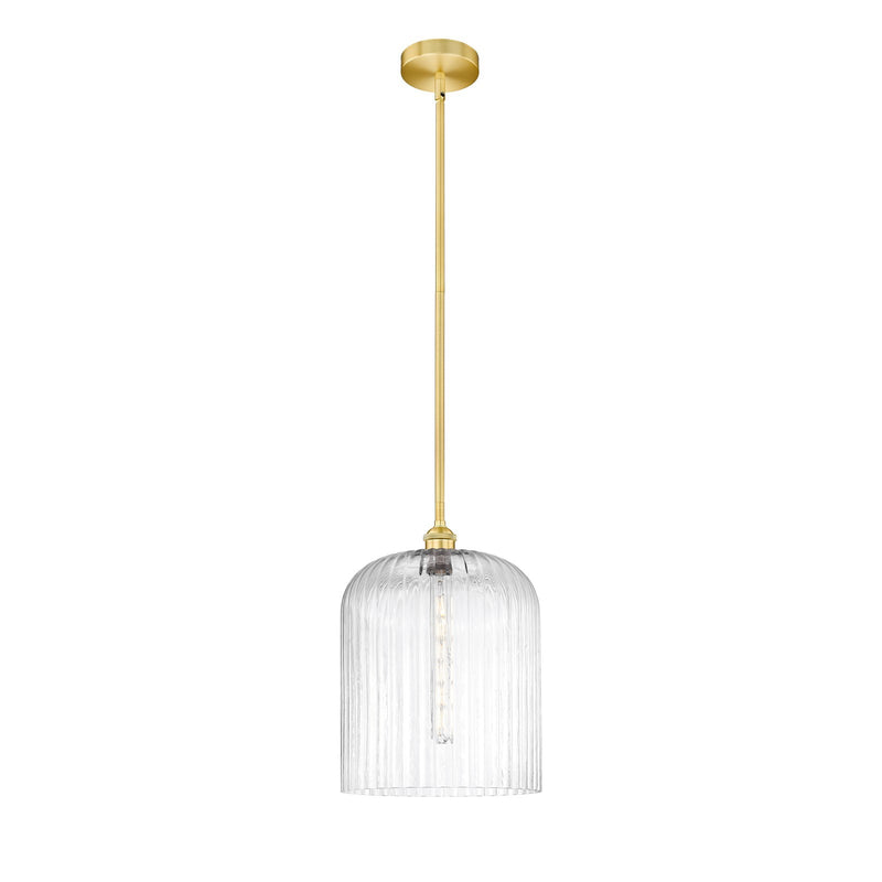 Innovations Bridal Veil 5in 1-Light Mini Pendant | Art Nouveau Satin Gold Steel and Clear Ribbed Glass | Kitchen Island & | Model 616-1S-SG-G559-12CL