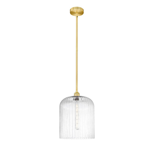 Innovations Bridal Veil 5in 1-Light Mini Pendant | Art Nouveau Satin Gold Steel and Clear Ribbed Glass | Kitchen Island & | Model 616-1S-SG-G559-12CL