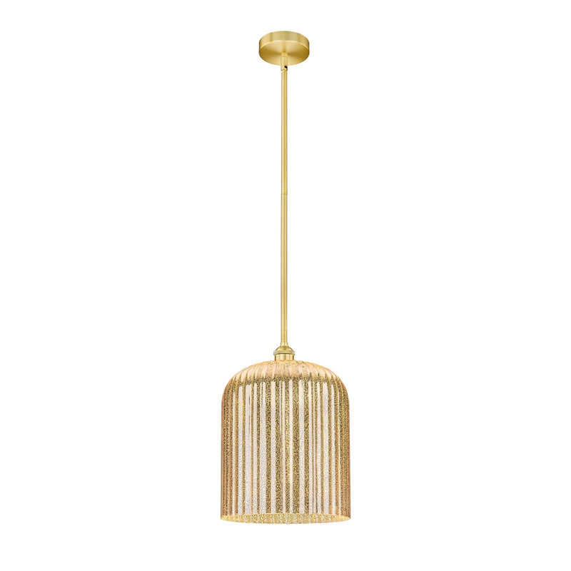 Innovations Bridal Veil 5in 1-Light Mini Pendant | Art Nouveau Satin Gold Steel and Mercury Ribbed Glass | Kitchen Island & | Model 616-1S-SG-G559-12ME
