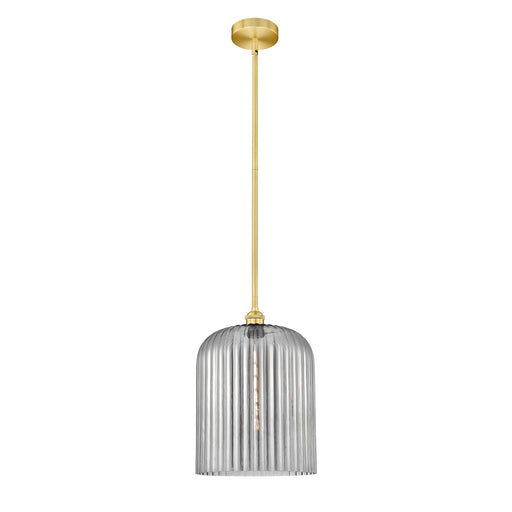 Innovations Bridal Veil 5in 1-Light Mini Pendant | Art Nouveau Satin Gold Steel and Light Smoke Ribbed Glass | Kitchen Island | Model 616-1S-SG-G559-12SM