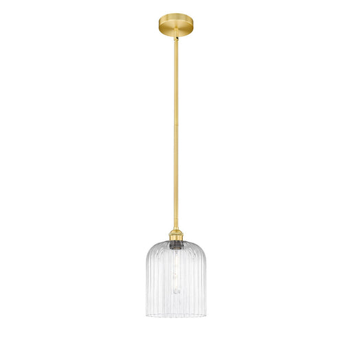 Innovations Bridal Veil 5in 1-Light Mini Pendant | Art Nouveau Satin Gold Steel and Clear Ribbed Glass | Kitchen Island & | Model 616-1S-SG-G559-8CL