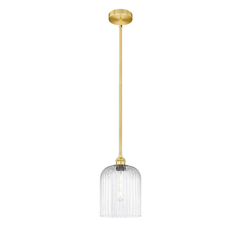 Innovations Bridal Veil 5in 1-Light Mini Pendant | Art Nouveau Satin Gold Steel and Clear Ribbed Glass | Kitchen Island & | Model 616-1S-SG-G559-8CL