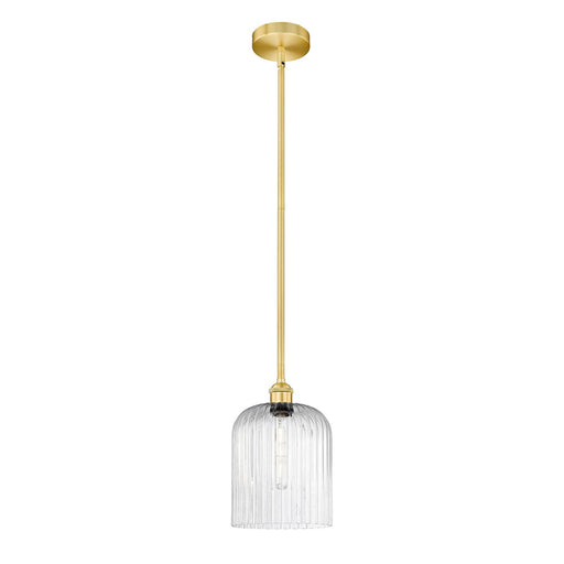 Innovations Bridal Veil 5in 1-Light Mini Pendant | Art Nouveau Satin Gold Steel and Seedy Ribbed Glass | Kitchen Island & | Model 616-1S-SG-G559-8SDY