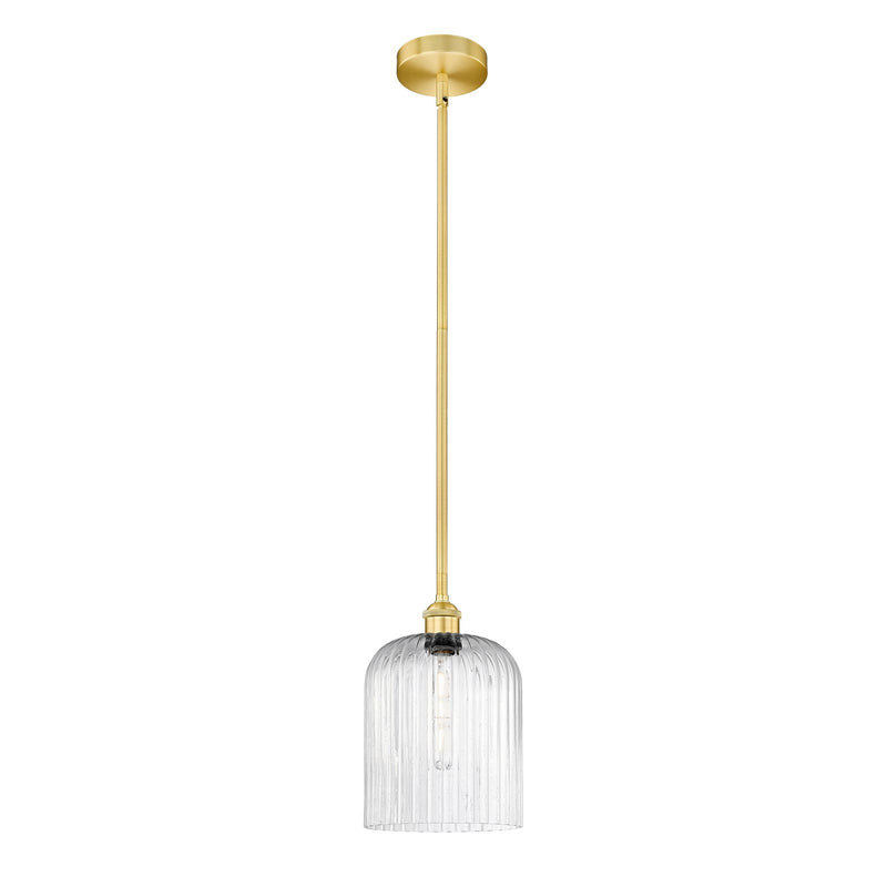 Innovations Bridal Veil 5in 1-Light Mini Pendant | Art Nouveau Satin Gold Steel and Seedy Ribbed Glass | Kitchen Island & | Model 616-1S-SG-G559-8SDY