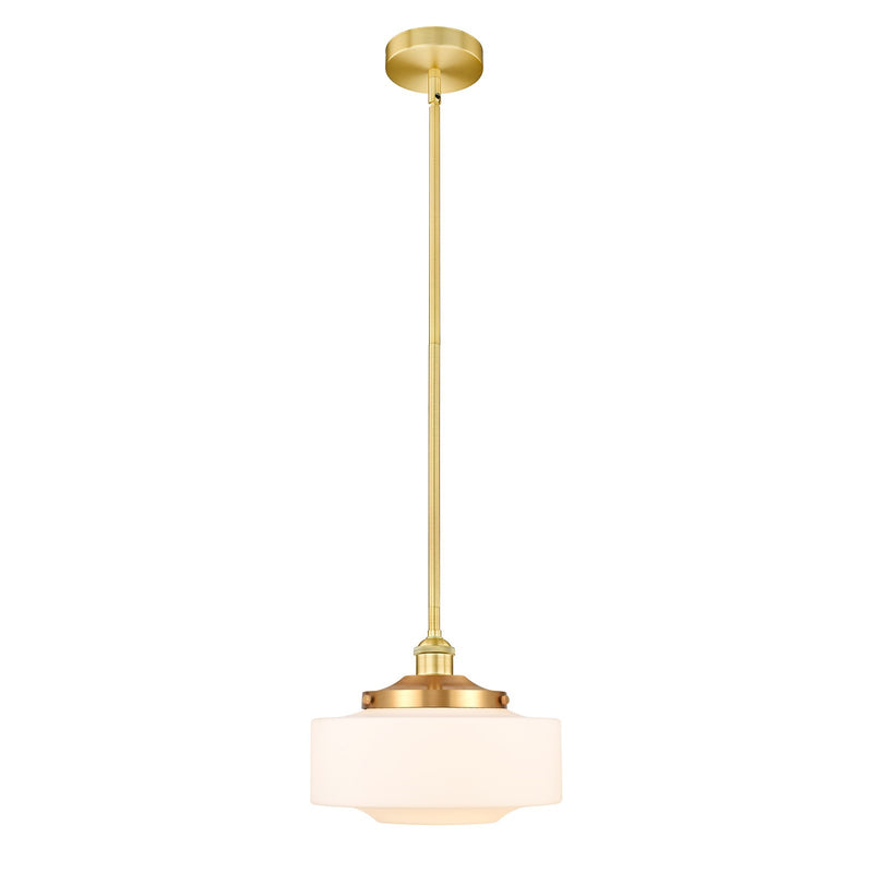 Innovations Bridgeton 12in 1-Light Mini Pendant | Traditional Satin Gold Steel and Matte White Frosted Glass | Kitchen Island & | Model 616-1S-SG-G691-12