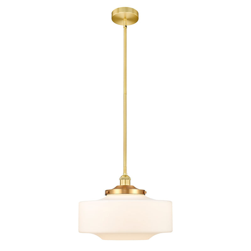 Innovations Bridgeton 12in 1-Light Mini Pendant | Traditional Satin Gold Steel and Matte White Frosted Glass | Kitchen Island & | Model 616-1S-SG-G691-16