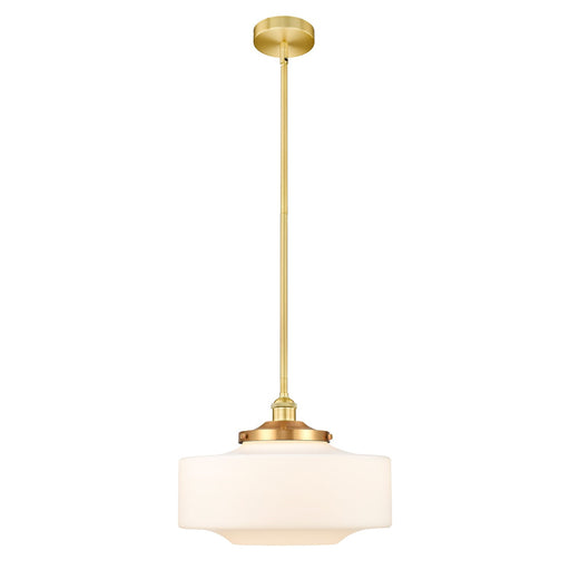 Innovations Bridgeton 12in 1-Light Mini Pendant | Traditional Satin Gold Steel and Matte White Frosted Glass | Kitchen Island & | Model 616-1S-SG-G691-16