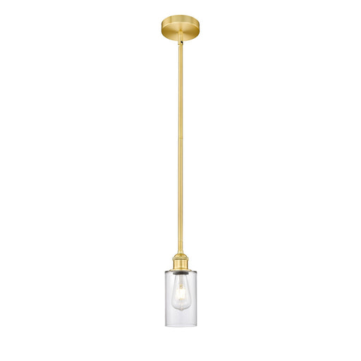 Innovations Clymer 1-Light Mini Pendant | Art Nouveau Satin Gold Steel and Clear Glass | Kitchen Island & Breakfast Nook | 3.88 x | Model 616-1S-SG-G802