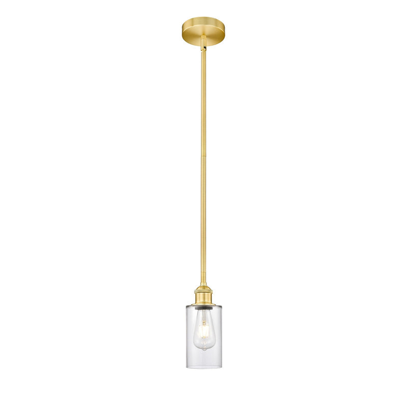 Innovations Clymer 1-Light Mini Pendant | Art Nouveau Satin Gold Steel and Clear Glass | Kitchen Island & Breakfast Nook | 3.88 x | Model 616-1S-SG-G802