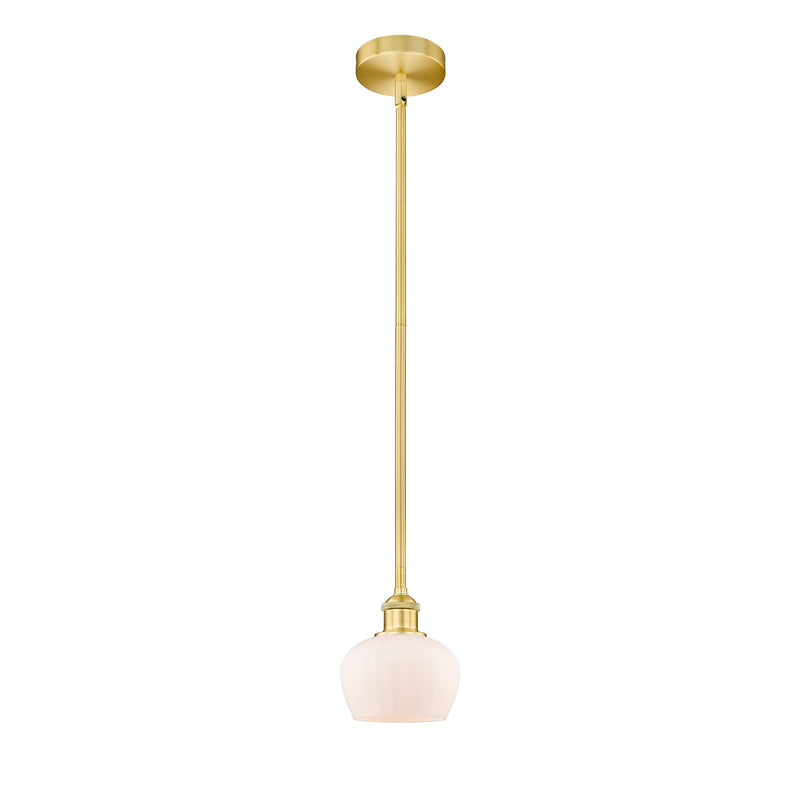Innovations Fenton 6.5in 1-Light Mini Pendant | Industrial Satin Gold Steel and Matte White Ribbed Glass | Kitchen Island & Dining | Model 616-1S-SG-G91