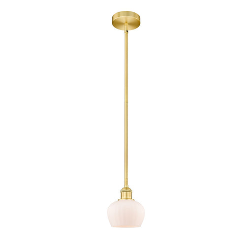 Innovations Fenton 7in 1-Light Mini Pendant | Industrial Satin Gold Steel and Matte White Glass | Kitchen Island & Dining Room | Model 616-1S-SG-G91-LED