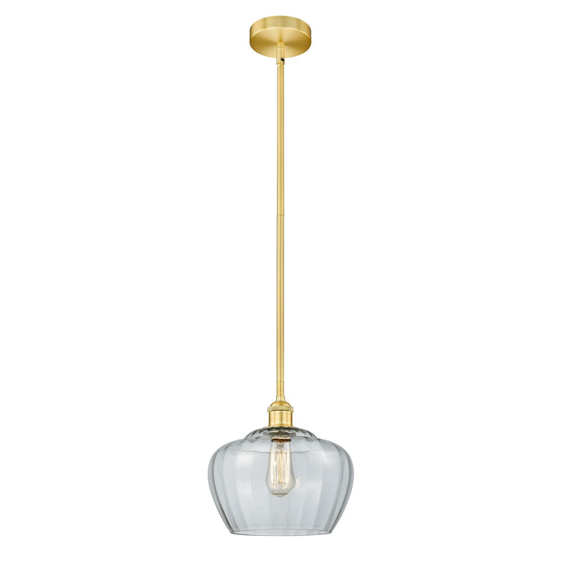 Innovations Fenton 11in 1-Light Mini Pendant | Industrial Satin Gold Steel and Clear Ribbed Glass | Kitchen Island & Dining | Model 616-1S-SG-G92-L-LED
