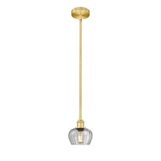 Innovations Fenton 7in 1-Light Mini Pendant | Industrial Satin Gold Steel and Clear Ribbed Glass | Kitchen Island & Dining Room | Model 616-1S-SG-G92-LED