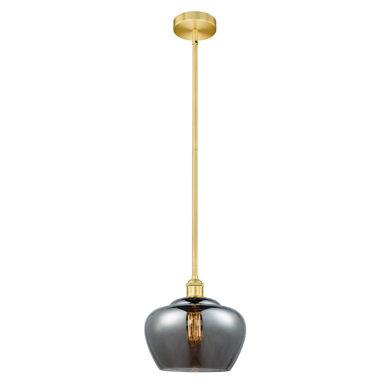 Innovations Fenton 11in 1-Light Mini Pendant | Industrial Satin Gold and Light Smoke Ribbed Glass | Kitchen Island & Dining Room | Model 616-1S-SG-G93-L