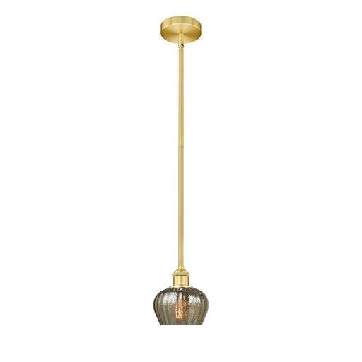 Innovations Fenton 6.5in 1-Light Mini Pendant | Art Nouveau Industrial Satin Gold Steel and Mercury Ribbed Glass | Kitchen Island & | Model 616-1S-SG-G96
