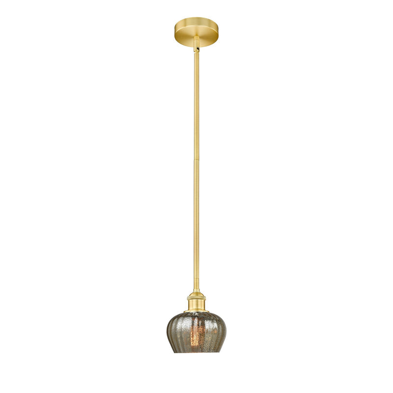 Innovations Fenton 6.5in 1-Light Mini Pendant | Art Nouveau Industrial Satin Gold Steel and Mercury Ribbed Glass | Kitchen Island & | Model 616-1S-SG-G96