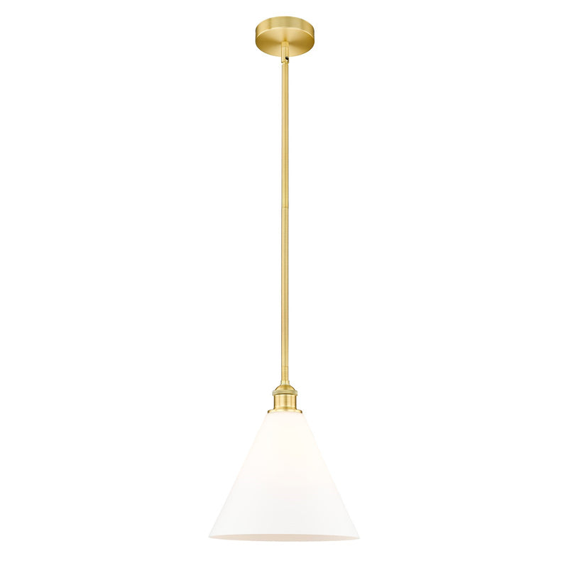 Innovations Berkshire 12in 1-Light Mini Pendant | Industrial Satin Gold Steel and Matte White Glass | Kitchen Island & | Model 616-1S-SG-GBC-121-LED