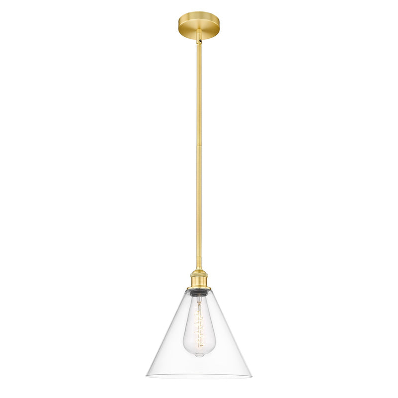 Innovations Berkshire Glass 12in 1-Light Mini Pendant | Industrial Satin Gold Steel and Clear Glass | Kitchen Island & Dining | Model 616-1S-SG-GBC-122