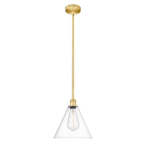 Innovations Berkshire 12in 1-Light Mini Pendant | Industrial Satin Gold Steel and Clear Glass | Kitchen Island & Dining Room | Model 616-1S-SG-GBC-122-LED