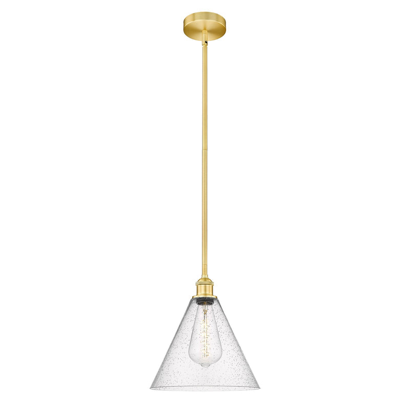 Innovations Berkshire 12in 1-Light Mini Pendant | Industrial Satin Gold Steel and Seedy Glass | Kitchen Island & Dining Room | Model 616-1S-SG-GBC-124-LED