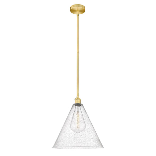 Innovations Berkshire 16in 1-Light Pendant | Industrial Satin Gold Steel and Cast Brass with Seedy Glass Shade | Kitchen Island | Model 616-1S-SG-GBC-164
