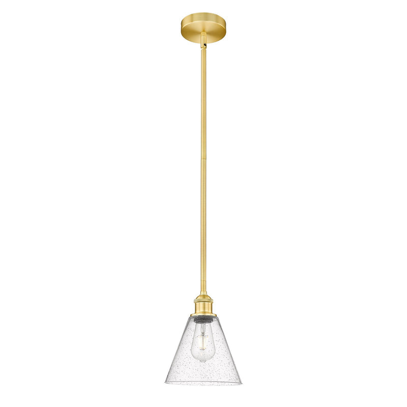 Innovations Berkshire Glass 8in 1-Light Mini Pendant | Industrial Satin Gold Steel and Seedy Glass | Kitchen Island & Dining Room | Model 616-1S-SG-GBC-84
