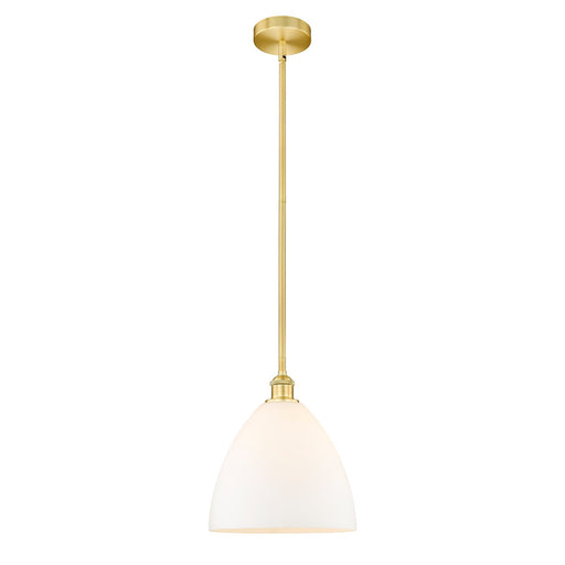 Innovations Bristol 12in 1-Light Mini Pendant | Industrial Satin Gold Steel and Matte White Glass | Kitchen Island & Dining Room | Model 616-1S-SG-GBD-121