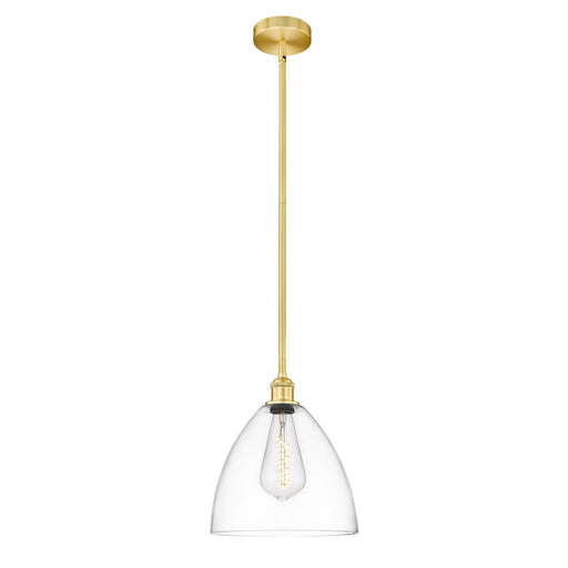 Innovations Bristol 12in 1-Light Mini Pendant | Industrial Satin Gold Steel and Clear Glass | Kitchen Island & Dining Room | 12 | Model 616-1S-SG-GBD-122