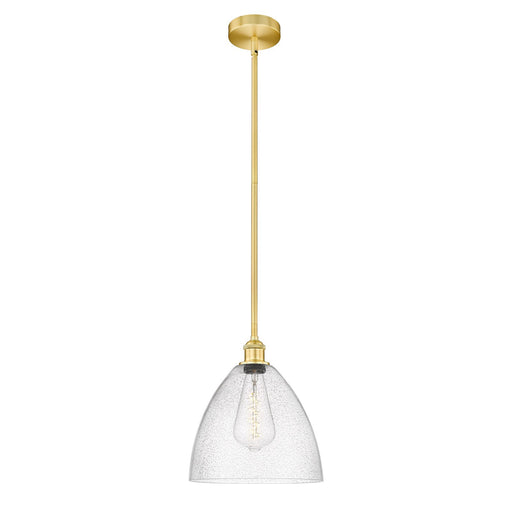 Innovations Bristol 12in 1-Light Mini Pendant | Industrial Satin Gold Steel and Seedy Glass | Kitchen Island & Dining Room | 12 | Model 616-1S-SG-GBD-124