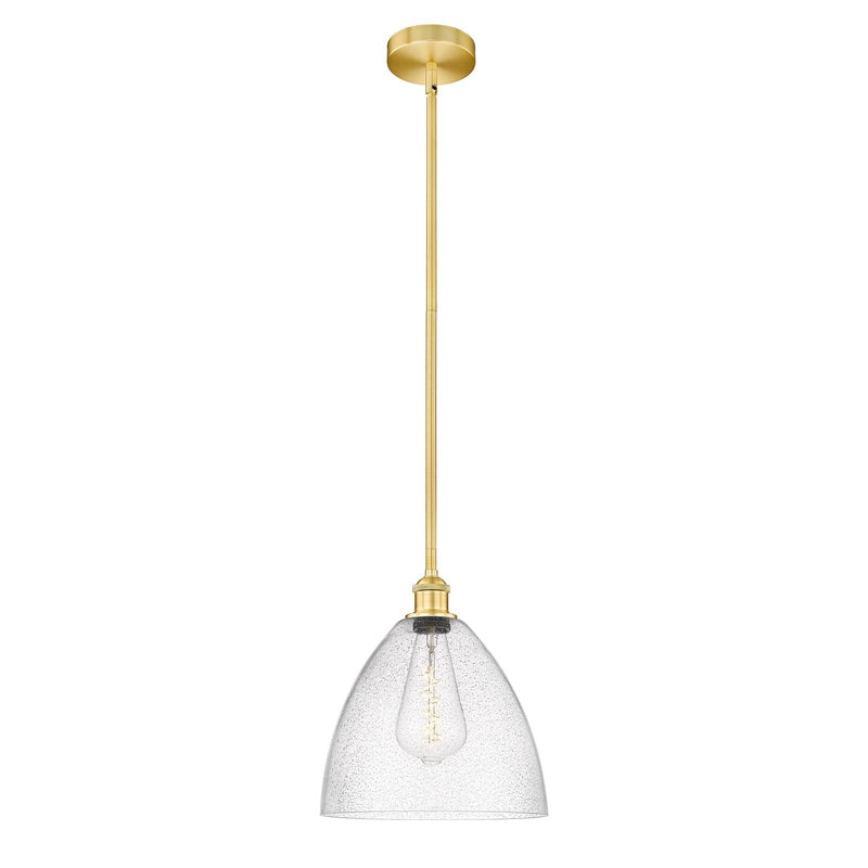 Innovations Bristol 12in 1-Light Mini Pendant | Industrial Satin Gold Steel and Seedy Glass | Kitchen Island & Dining Room | Model 616-1S-SG-GBD-124-LED