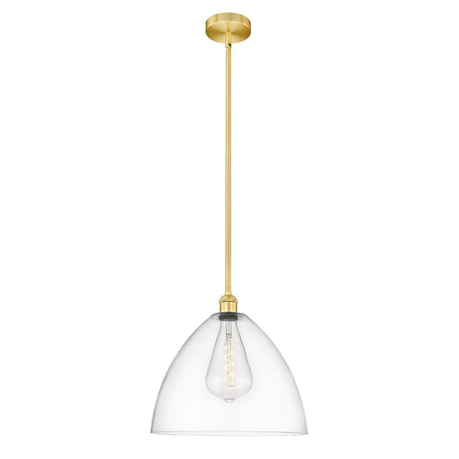 Innovations Bristol 16in 1-Light Pendant | Industrial Satin Gold Steel and Clear Glass | Kitchen Island & Dining Room | Damp | Model 616-1S-SG-GBD-162-LED