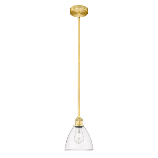 Innovations Bristol 8in 1-Light Mini Pendant | Industrial Satin Gold Steel and Clear Glass | Kitchen Island & Dining Room | 7.5 | Model 616-1S-SG-GBD-752