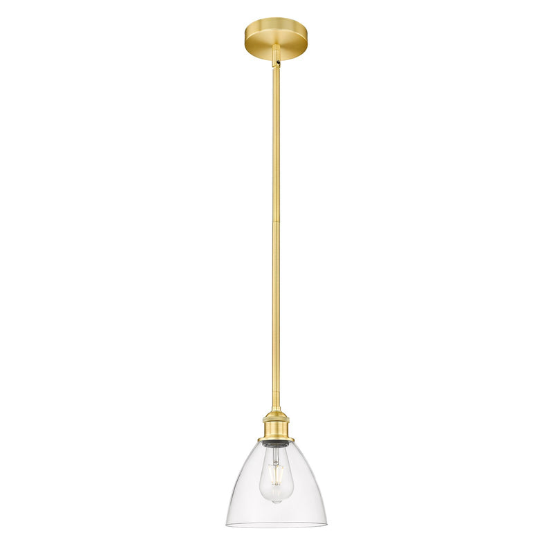 Innovations Bristol 7.5in 1-Light Mini Pendant | Industrial Satin Gold Steel and Clear Glass | Kitchen Island & Dining Room | Model 616-1S-SG-GBD-752-LED