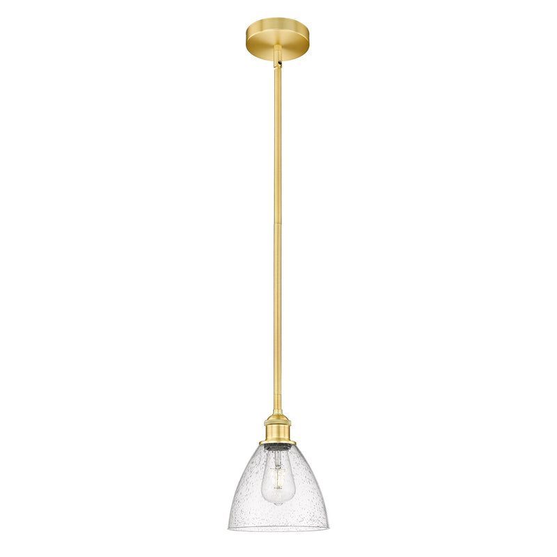 Innovations Bristol 8in 1-Light Mini Pendant | Industrial Satin Gold Steel and Seedy Glass | Kitchen Island & Dining Room | Model 616-1S-SG-GBD-754-LED
