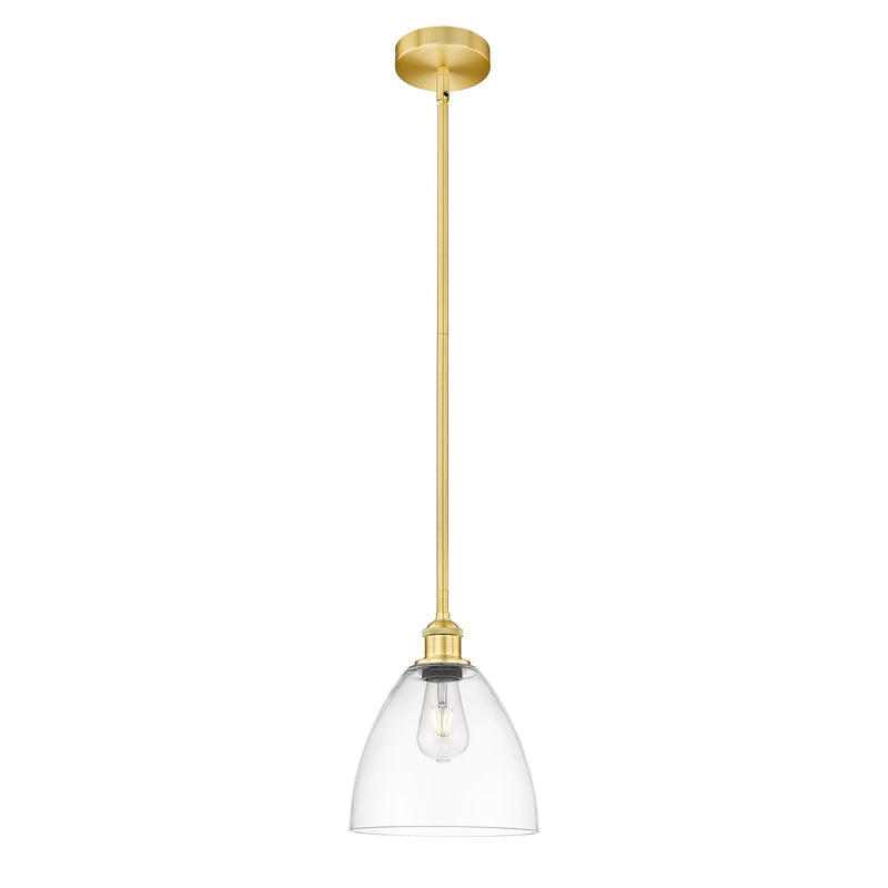 Innovations Bristol 9in 1-Light Mini Pendant | Industrial Satin Gold Steel and Clear Glass | Kitchen Island & Dining Room | Damp | Model 616-1S-SG-GBD-92