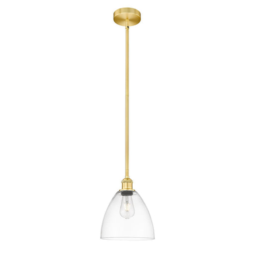 Innovations Bristol 9in 1-Light Mini Pendant | Industrial Satin Gold Steel and Clear Glass | Kitchen Island & Dining Room | 9 | Model 616-1S-SG-GBD-92-LED