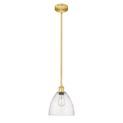 Innovations Bristol 9in 1-Light Mini Pendant | Industrial Satin Gold Steel and Seedy Glass | Kitchen Island & Dining Room | 9 x 9 | Model 616-1S-SG-GBD-94