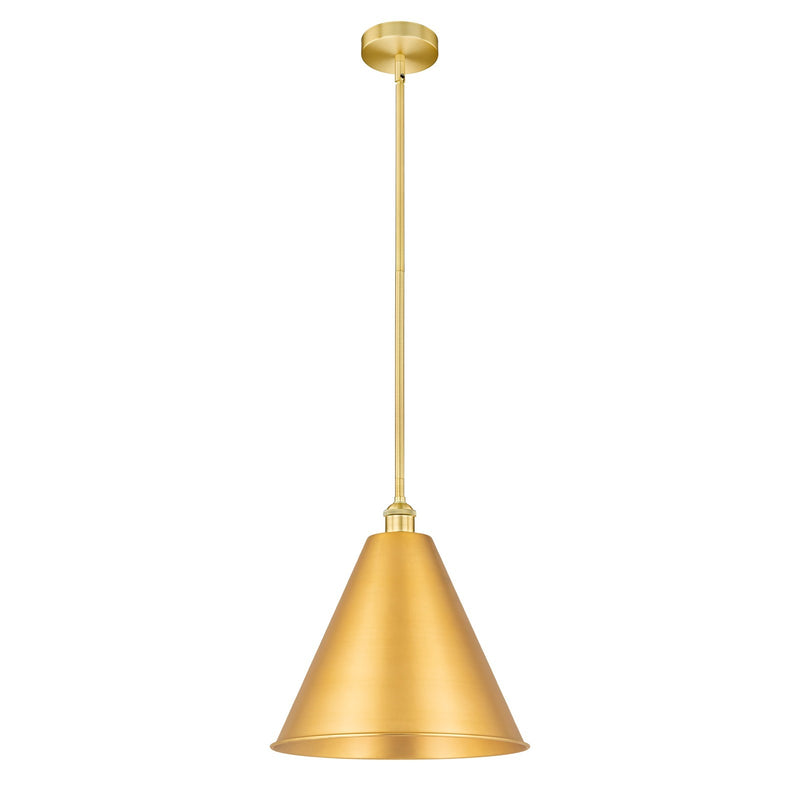 Innovations Berkshire 16in 1-Light Mini Pendant | Industrial Satin Gold Steel and Cast Brass with Satin Gold Metal Cone | Model 616-1S-SG-MBC-16-SG-LED