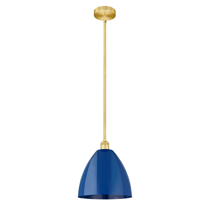 Innovations Plymouth 12in 1-Light Mini Pendant | Industrial Satin Gold Steel and Matte Blue Metal | Kitchen Island & | Model 616-1S-SG-MBD-12-BL-LED