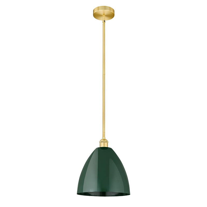 Innovations Plymouth 12in 1-Light Mini Pendant | Industrial Satin Gold Steel and Matte Green Metal | Kitchen Island & | Model 616-1S-SG-MBD-12-GR-LED