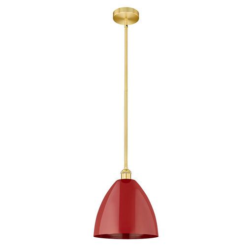 Innovations Plymouth 12in 1-Light Mini Pendant | Industrial Satin Gold Steel and Matte Red Metal | Kitchen Island & Dining | Model 616-1S-SG-MBD-12-RD-LED