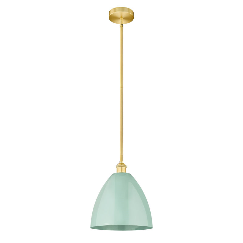 Innovations Plymouth 12in 1-Light Mini Pendant | Industrial Satin Gold Steel and Seafoam Metal | Kitchen Island & Dining | Model 616-1S-SG-MBD-12-SF-LED