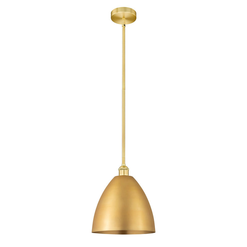 Innovations Bristol 12in 1-Light Mini Pendant | Industrial Farmhouse Satin Gold Steel and Cast Brass Metal Shade | Kitchen | Model 616-1S-SG-MBD-12-SG