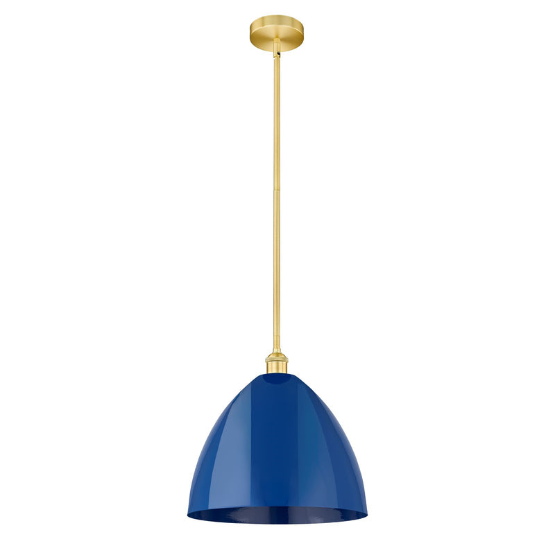 Innovations Plymouth 16in 1-Light Mini Pendant | Industrial Farmhouse Satin Gold Steel and Matte Blue Metal | Kitchen Island & | Model 616-1S-SG-MBD-16-BL
