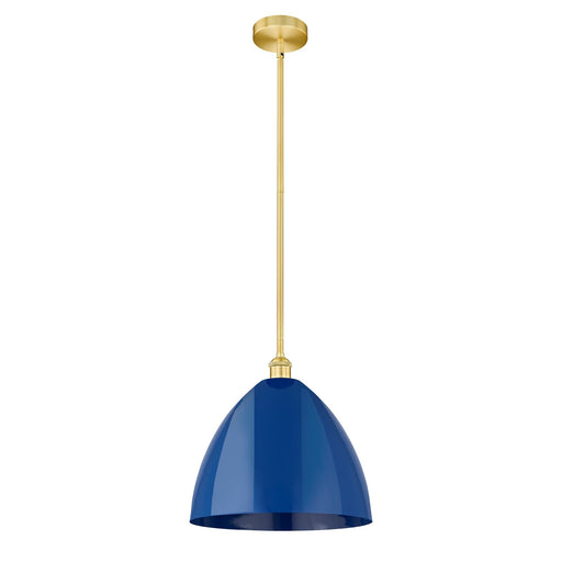 Innovations Plymouth 16in 1-Light Mini Pendant | Industrial Farmhouse Satin Gold Steel and Matte Blue Metal | Kitchen Island & | Model 616-1S-SG-MBD-16-BL