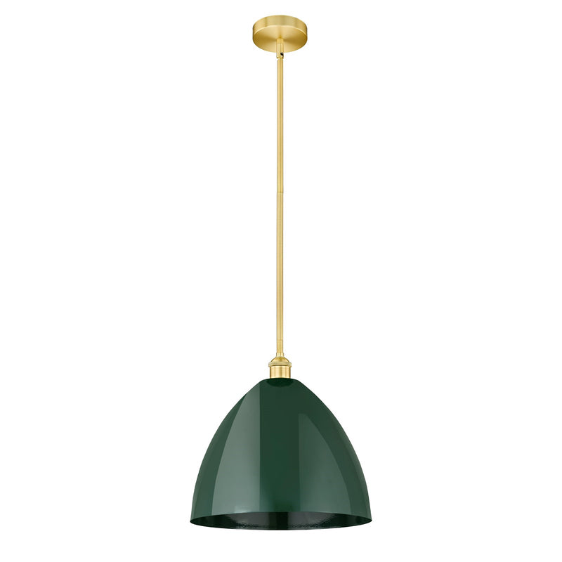 Innovations Plymouth 16in 1-Light Mini Pendant | Industrial Satin Gold Steel and Matte Green Metal | Kitchen Island & | Model 616-1S-SG-MBD-16-GR-LED