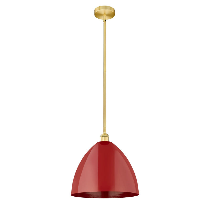Innovations Plymouth 16in 1-Light Mini Pendant | Industrial Satin Gold Steel and Matte Red Metal | Kitchen Island & Dining | Model 616-1S-SG-MBD-16-RD-LED