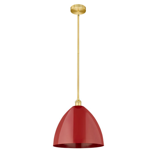 Innovations Plymouth 16in 1-Light Mini Pendant | Industrial Satin Gold Steel and Matte Red Metal | Kitchen Island & Dining | Model 616-1S-SG-MBD-16-RD-LED